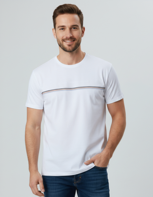 Camiseta Maculina Meia Malha Estampada em Gel Relevo