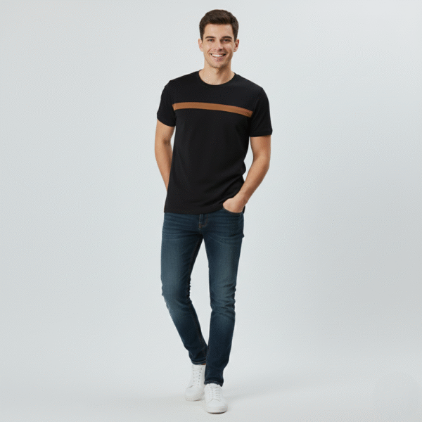 Camiseta Masculina Careca  Meia Malha Recorte Bordado