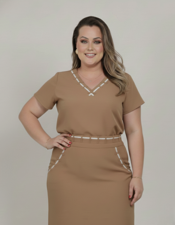 Conjunto Feminino Blusa e Saia em Linho