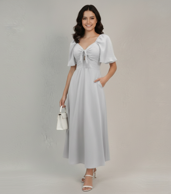 Vestido Midi Longo Linho com Amarração Frontal