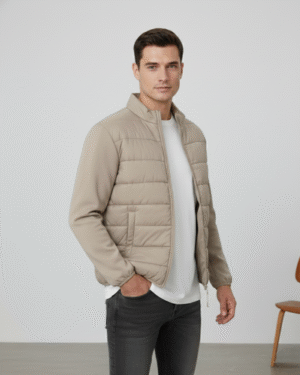 Jaqueta Masculina Slim Gola Alta Em Algodão