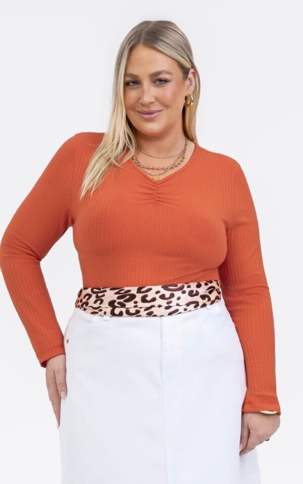 Blusa Feminina Manga Longa Canelada Plus Size